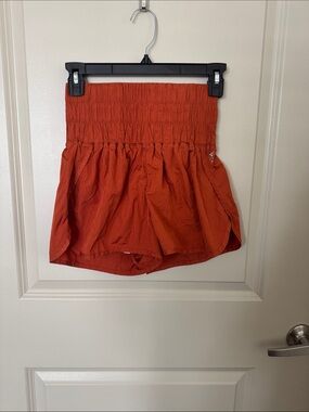 Free People High Waist Orange Smocked Shorts